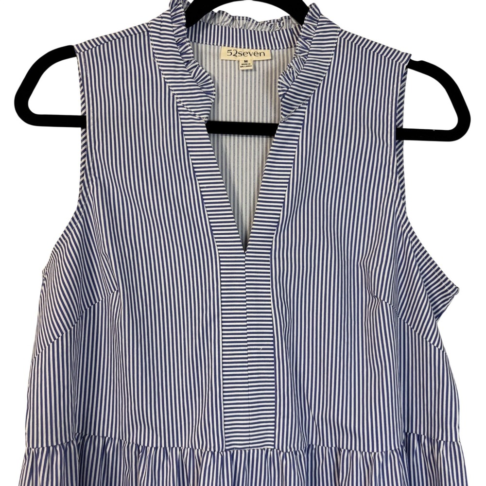 Women's Sleeveless Dress blue and white pinstripes beach sailor chic preppy - Picture 2 of 11